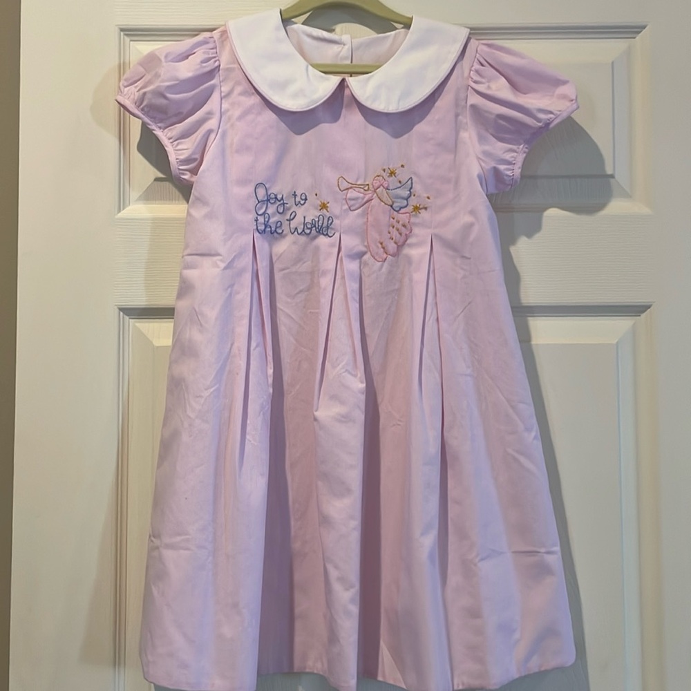 Stitchy Fish pink gingham joy to world dress | size 8